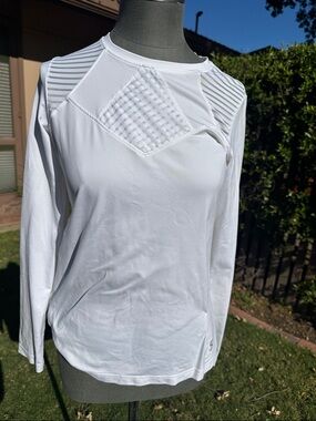 B Sofibella Women's White Long-Sleeve Performance Tennis Top with Mesh Inset